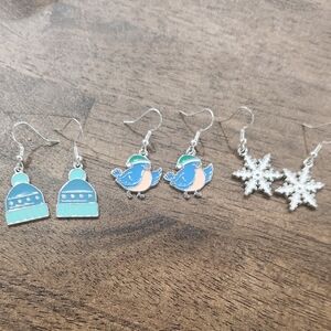 Winter Charm Earrings Set - Blue, Orange, Silver. Handmade 925 Silver
